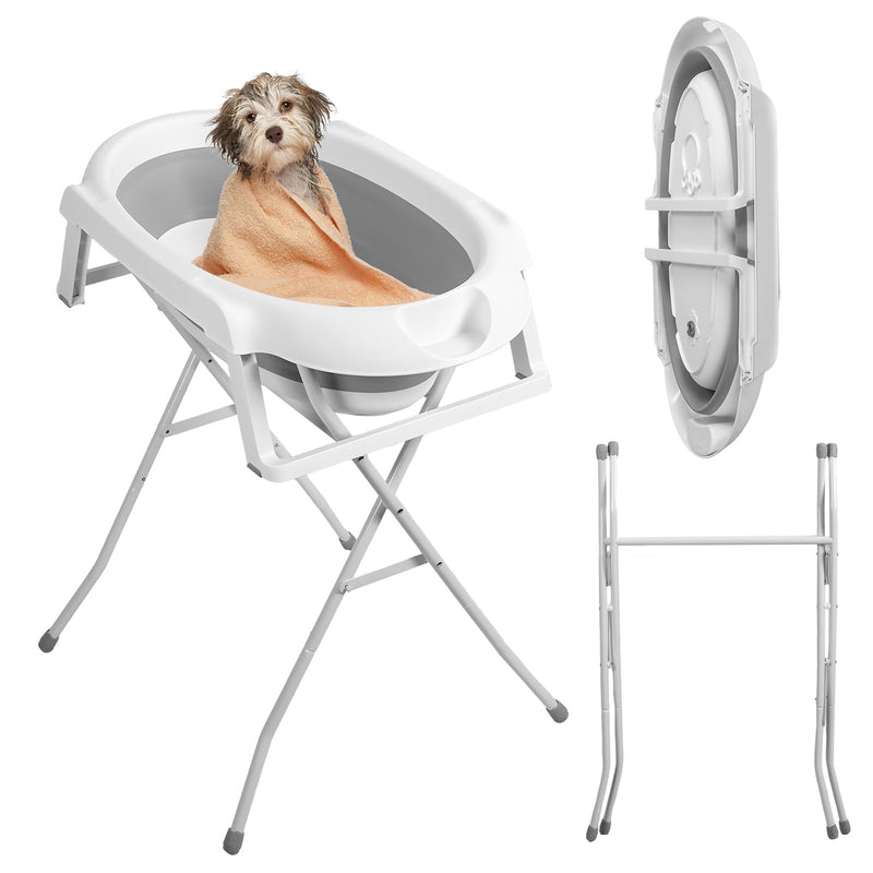 2 in 1 Dog Bathtub Dog Washing Station for Bathing and Grooming | Foldable Shower Bath Tub | Collapsible Portable Shower Bathtub for Indoor and Outdoor Small Dogs Cats Pet Grey