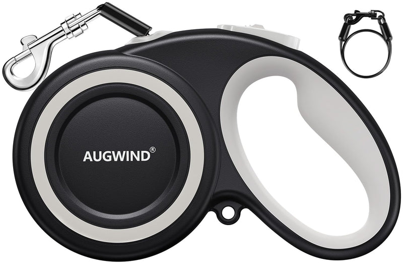 Retractable Dog Leash with Stainless Steel Anti-Chew Cable for Small & Medium Dogs up to 50 lbs | 16 ft Strong Nylon Reflective Tape | Quick Lock System (Medium, White)