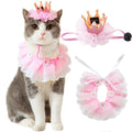 Ushang Pet Cat Princess Costumes Cat Crown Hat & Lace Bandana Scarf Set, Puppy Party Hat for Small Dogs & Cats, Lace Outfit for Cats and Small Dogs Birthday Party (Pink)