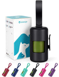 Gobeigo Dog Poop Bag Holder【Convenient Hook for Used Bags】【Silicone Strap Fits Any Leash】【Large Opening for Easy Dispensing】with 1 Roll Waste Bags (Black)