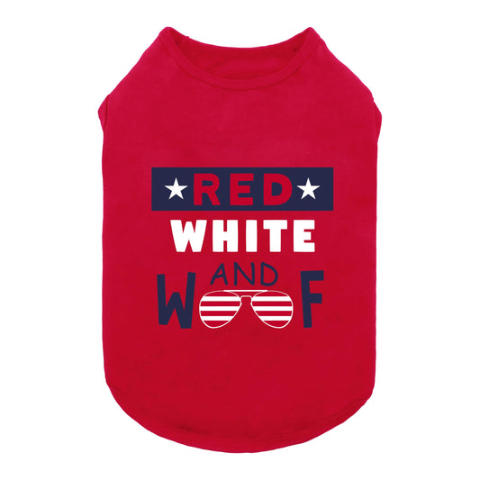 Fitwarm Patriotic Red White and Woof Dog Shirt, 4th of July Dog Clothes for Small Dogs Boy Girl, Funny Doggy Summer Clothes, Pet Outfit, Red, Blue, White, Medium