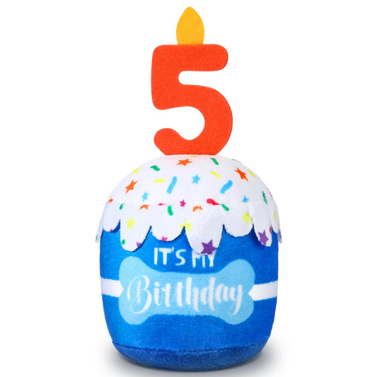 Dansydaisy Dog Birthday Cake Toy Accessories for Girl Boy Gifts, Squeaky Plush Toy for Dog Birthday Party Decor Favor for Large, Medium and Small Dogs(5th,Blue)
