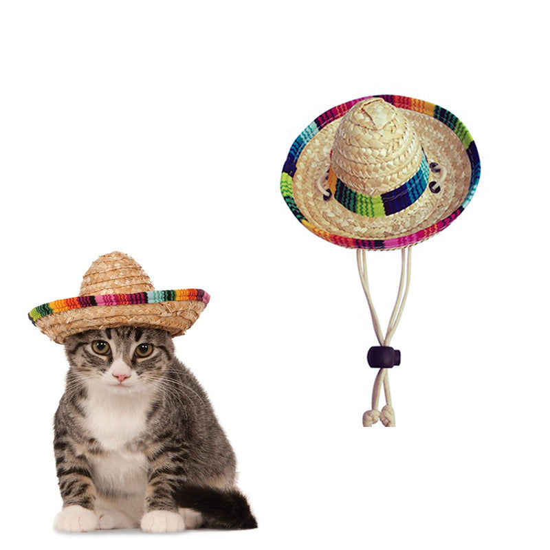 AWOCAN Pet Straw Hat Funny Mexican Sombrero Cap Party Decorations Cinco De Mayo Pet Hats for Small Pets/Puppy/Cat