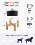 Addogyy Black Elevated/Raised Dog Bowl Ceramic with Wood Stand for Medium Large Breed,Dog Food Water Dish Heavy Weighted,8 in Non Slip Modern Cute Porcelain Pet Bowl Extra Large