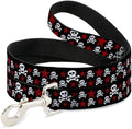 Buckle-Down Pet Leash - Skulls & Stars Black/White/Red - 4 Feet Long - 1" Wide