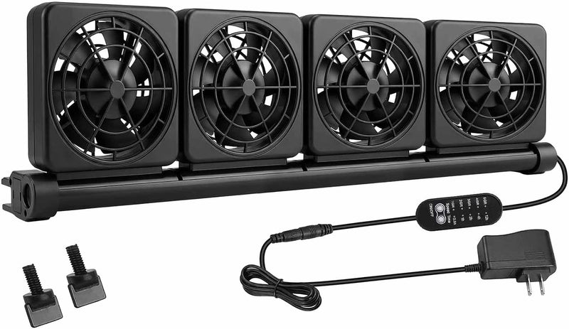 4-Fans Aquarium Chiller with Adjustable 5 Speed Controller 5 Timer Setting, Fish Tank Fan Aquarium Cooling Fan, 90° Adju