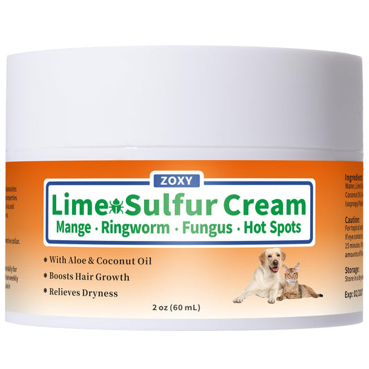 ZOXY Lime Sulfur Cream, Mange Treatment Dogs, Ringworm Treatment for Cats & Dogs, Soothes Itchy, Dry, Inflamed Skin, Promotes Hair Regrowth, Low Odor, No Rinse Needed, 2oz