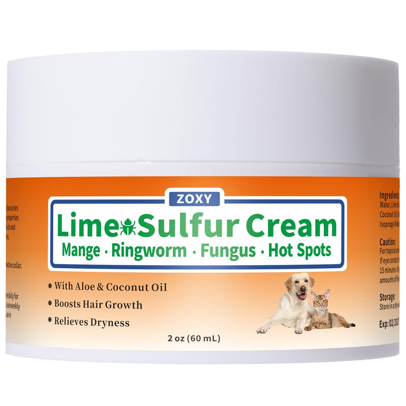 ZOXY Lime Sulfur Cream, Mange Treatment Dogs, Ringworm Treatment for Cats & Dogs, Soothes Itchy, Dry, Inflamed Skin, Promotes Hair Regrowth, Low Odor, No Rinse Needed, 2oz