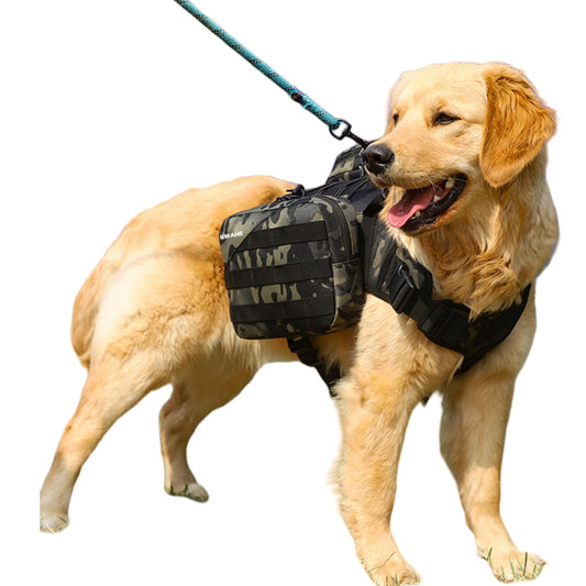 GooCare x Jumahe Dog Hiking Backpack for Large/Giant Dogs – 2 Spacious Side Bags, Breathable Waterproof Fabric, Fits Chest 30"-40" (85-120 lbs), 5 Adjustable Buckles, Outdoor Travel Vest,Camo