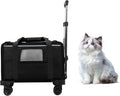Pet Carrier with Wheels - Soft-Side Wheeled Cat Carrier for Dogs with Telescopic Handle, Collapsible Rolling Pet Travel 