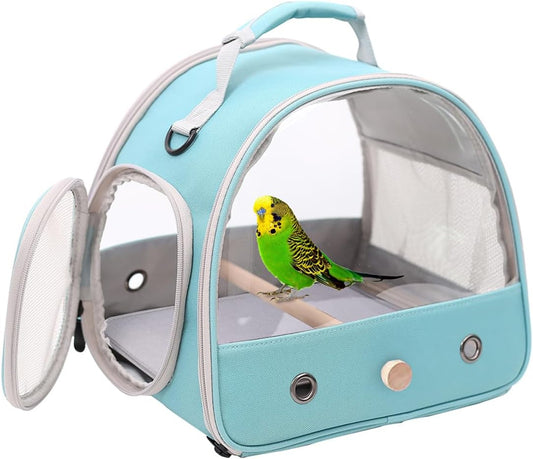 Bird Carrier, Portable Small Bird Parrot Parakeet Carrier with Standing Perch and Mat, Side Access Window Collapsible