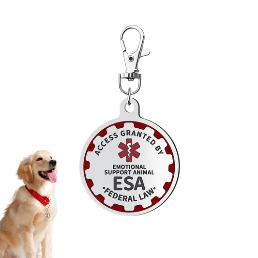 Emotional Support Dog Tag Emotional Support Dog Tag Metal Pet ID Tags ESA Tag Red Medical Alert Symbol Double Sided, Navy Lettering l Easily Switch Between Collars Harness and Vest.