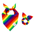 E-Clover Pride Dog Bandanas & Matching Scrunchie Set Rainbow Dog Bandana Scarf with Hair Tie for Medium Large Dogs Pet Owner Mom Gifts
