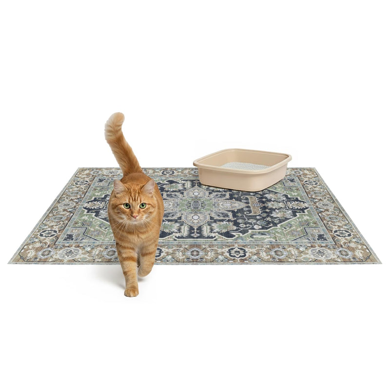 Lovewag Pets Cat Litter Mat 2 Pack - Large 36x48 Machine Washable Easy Clean Non-Slip Waterproof Mats for Cats - (Sage Forest)