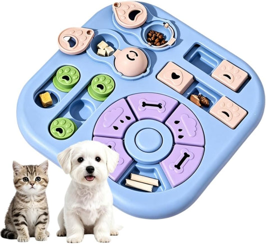 HAOYEGUOJI Interactive Cat Puzzle Toy & Treat Dispenser - Maze Slow Feeder for Small, Medium & Large Cats, Enrichment Toy for IQ Training, Reduces Bloating & Prevents Gulping (Light Blue)