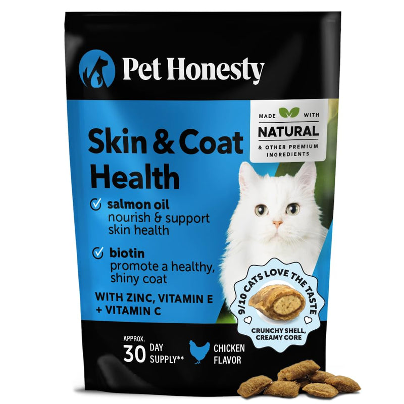 Cat Skin & Coat Health Chews – Crunchy & Creamy Treats with Omegas, Vitamin C & E, Biotin – Soothes Itchy, Dry Skin, Reduces Shedding & Promotes a Shiny Coat – Cat Vitamins (Chicken 30-Day Supply)