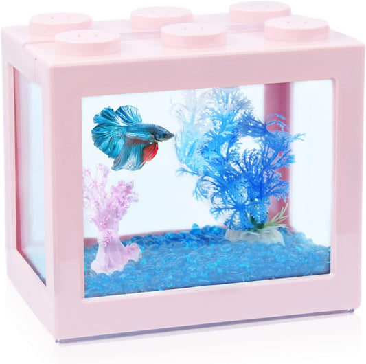 Small Betta Fish Tank, Stackable Mini Fish Tank Aquarium Tank Kit, 3/5 Gallon Rectangular Fish Bowl with Aquarium Gravel