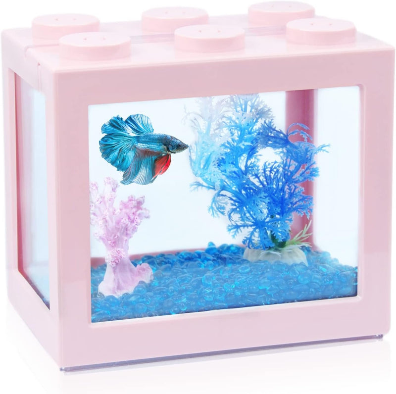 Small Betta Fish Tank, Stackable Mini Fish Tank Aquarium Tank Kit, 3/5 Gallon Rectangular Fish Bowl with Aquarium Gravel