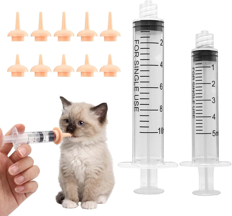 Pet Feeding Syringe, 2 Pcs Puppy Kitten Nursing Syringe with 10 Pcs Nipple, Silicone Feeding Tools for Newborn Animals P