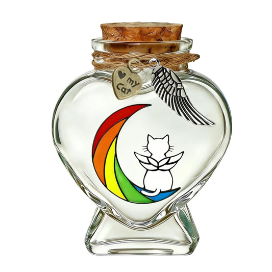 Chowsie Memorial Bottle for Pet Hair, Rainbow Bridge Dog Memorial Gift, Pet Fur Memorial Fur Keepsake, Heart Shape Glass Keepsake for Dog Cat Hair(Cats)