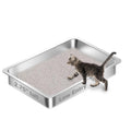 Amibud Low Entry Stainless Steel Cat Litter Box for Kittens Small cat, Metal Shallow Kitty Litter Box, Easy Access Kitty Litter Pan Tray,Pet Bathroom Accessories-15.75''Lx 11.81'' W x2.76'' H