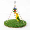 Bird Toys Bird Swing with Grass Platform Wooden Perch Stand Adjustable Rope and Rattan Chew Balls Large Bird Playground 