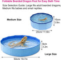 6Pcs Bearded Dragon Pool – Foldable Reptile Bathtub & Towel (Large or Medium Size), Bath Brush, Spray Bottle & Plastic Tweezers for Bearded Dragons, Bearded Dragon Bath Accessories (Medium)