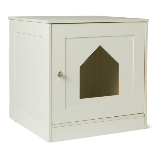 Amazon Basics Cat Litter Box Enclosure, Furniture-Style Cabinet with Drawer and Shelves, Hidden Cat Litter Box, White
