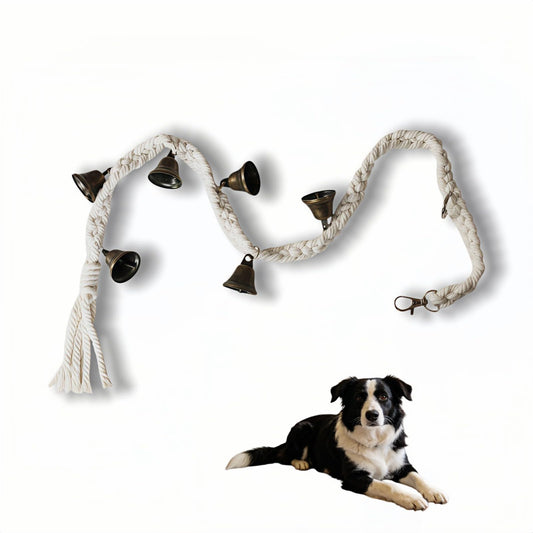 yayaboqu Dog Doorbell for Potty Training with 6 Extra Loud Bells - Handmade Cotton Rope Adjustable Hanging Pet Bell, Indoor/Outdoor Use for Small Medium Large Dogs (Beige/Bronze Tone)