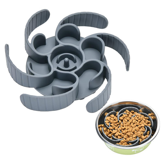 Slow Feeder Dog Bowls Insert,Third Generation upgradedSuper Firm Eating Bowl（Cuttable） for Large Breed and Medium Small Size Compatible with Regular Elevated Metal Glass Dog Bowl (Gray)