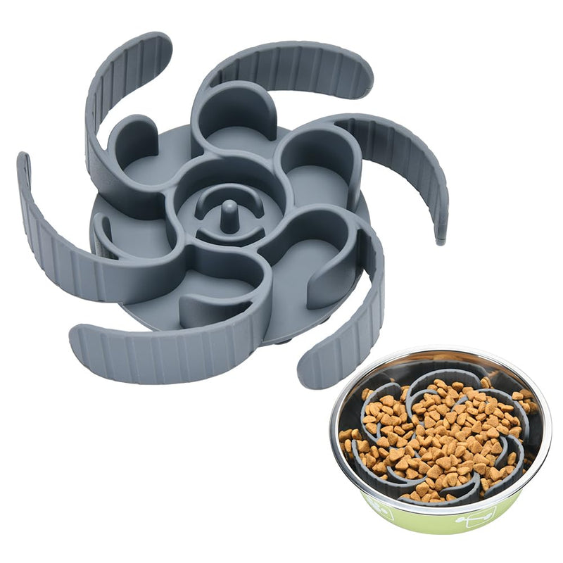 Slow Feeder Dog Bowls Insert,Third Generation upgradedSuper Firm Eating Bowl（Cuttable） for Large Breed and Medium Small Size Compatible with Regular Elevated Metal Glass Dog Bowl (Gray)