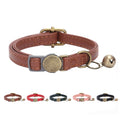 THAIN Leather Cat Collar with Bell Breakaway- Adjustable, Durable, Retro Bell fit Most Cats and Kittens (Brown)