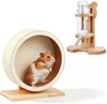 L, 11 Inch Wooden Silent Hamster Wheel with Water Bottle