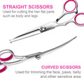 TINMARDA Dog Grooming Kit, Professional Stainless Steel Dog Grooming Scissors with Curved Shears, Pink Finger Rings - 4 Piece Sharp Durable Pet Shears for Dogs Cats At Home Salon-Quality Grooming