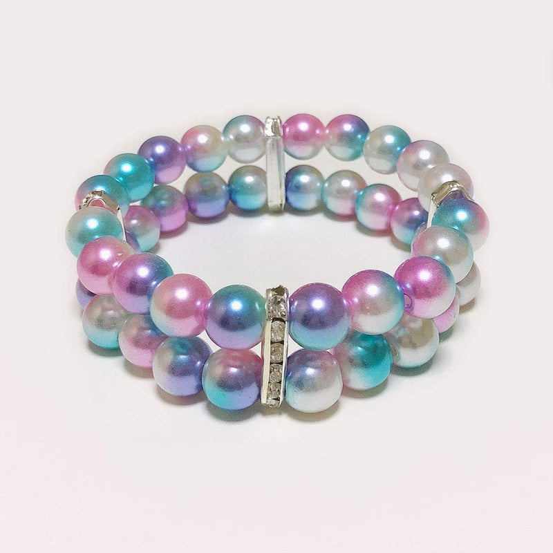 PETFAVORITES Small Dog Necklace Jewelry with 2 Row Pearls Rhinestones - Bling Female Puppy Accessories - Chihuahua Yorkie Girl Wedding Clothes Costume Outfits, Elastic (Ombre Purple, 12-Inch)