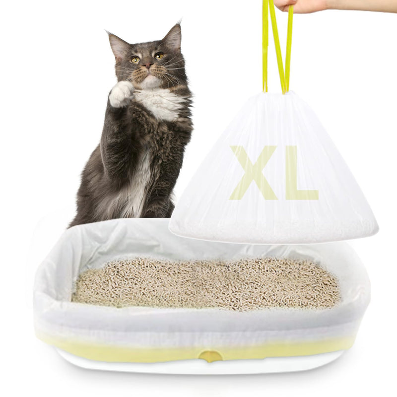 XUEPETT 24 PACK Jumbo Cat Litter Box Liners, Tear Resistant Heavy Duty Cat Litter Bags with Drawstring, Pre-Separated for Easy Access, Easy Cleanup