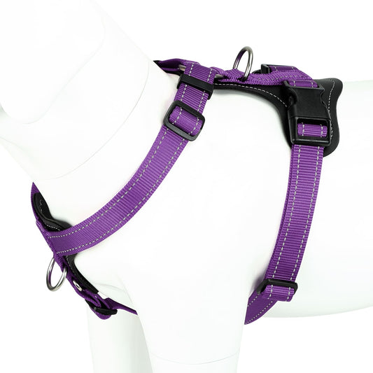Plutus Pet Adjustable No Pull Dog Harness with Leather Accents, Heavy Duty Reflective Nylon Vest for Training, Hiking, Easy Walk Harness for Small, Medium, Large Dogs (Purple, L)