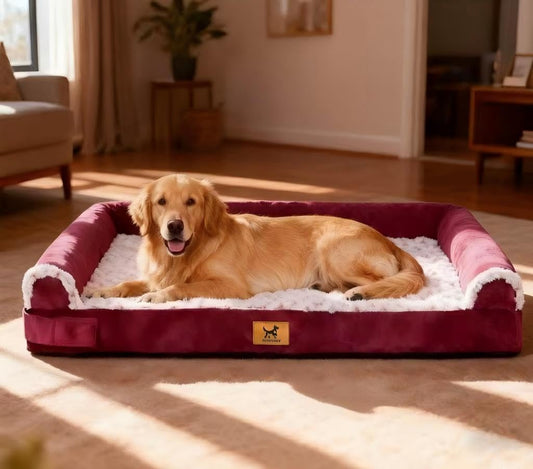 PAWPUBBY XL Orthopedic Dog Bed - Breathable Egg-Crate Foam Sofa Couch with Bolster, Water-Resistant Liner & Washable Rose Velvet - Ideal for Golden Retrievers, Labradors, Rose Pink(40'' x 28'')