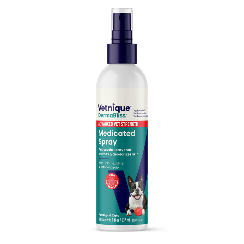 Vetnique Dermabliss Chlorhexidine Spray for Dogs and Cats with Ketoconazole, Antibacterial Antifungal for Hot Spots and Yeast, Alcohol-Free No-Sting Itch Relief, 8oz
