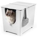 Modkat Flip Litter Box with Lid - Covered Front-Entry Cat Litter Box with Lid - Full Height Seamless Base, Leak-Proof Design - Reusable Liner, Sifting Scoop & 2 Bamboo Charcoal Filters (White)