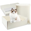 Seuqhck 8 Pack White Disposable Litter Boxes for Cats, 14.8 Inch Foldable Paper Kitty Tray with Scoop, Waterproof Cardboard Travel Litter Box for Cats Small Pets - Low Entry