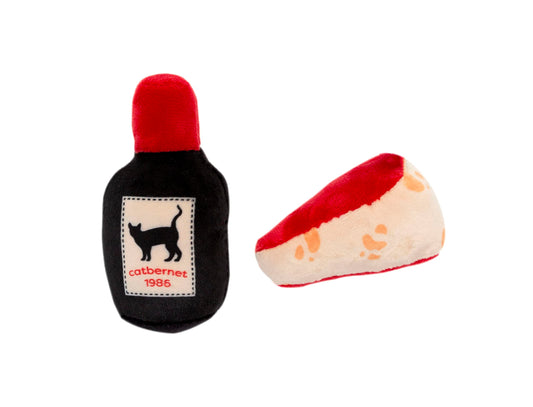 Pearhead Pet Cheese & Wine Cat Toys Set of 2 – Plush Catnip Toys with Crinkle & Rattle, Valentine’s Day Interactive Cat Toys for Indoor Cats