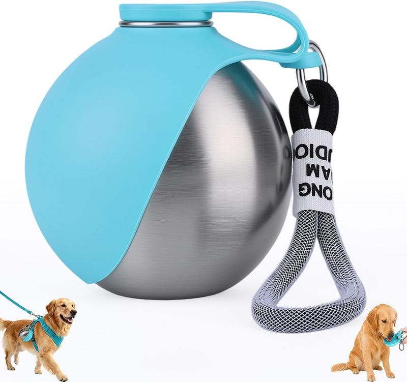 2 in 1 Portable Dog Water Bottle for Dogs,10oz Stainless Steel Portable Dog Water Bottle with Foldable Silicone Bowl, Le