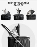 Pawccoli Pet Stroller for Small Dogs and Cats, One-Click Foldable Dog Stroller with Detachable Carrier & 3 Safety Tethers, Holds up to 33 lbs, Storage Basket & Cup Holder, Breathable Mesh, Black