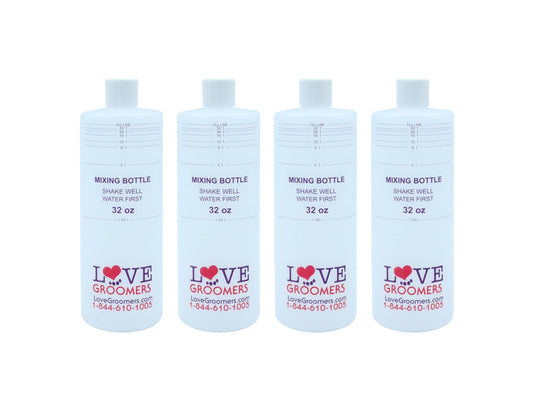 Groomer ESSENTALS 32oz Dilution Bottles - Set of 4 - Professional Dog Grooming Mixing Bottles for Shampoo, Conditioner, and Solutions