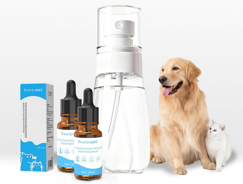 2 Pack No-Rinse Coat Care Essence for Dogs & Cats | Includes Fine Mist Spray Bottle (60ml/2oz Refillable) to Nourish & Shine | Conditioning Formula Soothes Skin, Pomegranate Scent (Transparent)