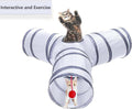 Deofun Cat Tunnel Tube Toys, Tunnels for Indoor Cats, 3 Way Colorful White Gray Collapsible Interactive Toy with Balls for Rabbits, Kittens, Ferrets, Puppy