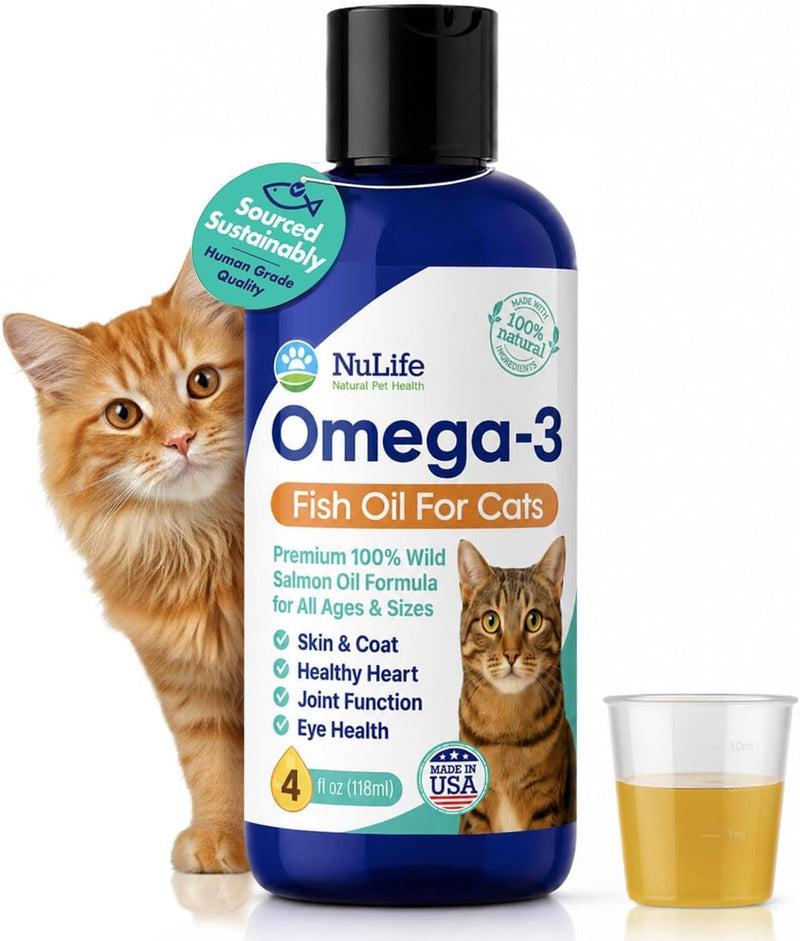 Premium Omega 3 Fish Oil for Cats - Wild Alaskan Salmon Oil Supplement for Skin and Coat - Liquid Cat Supplement for She