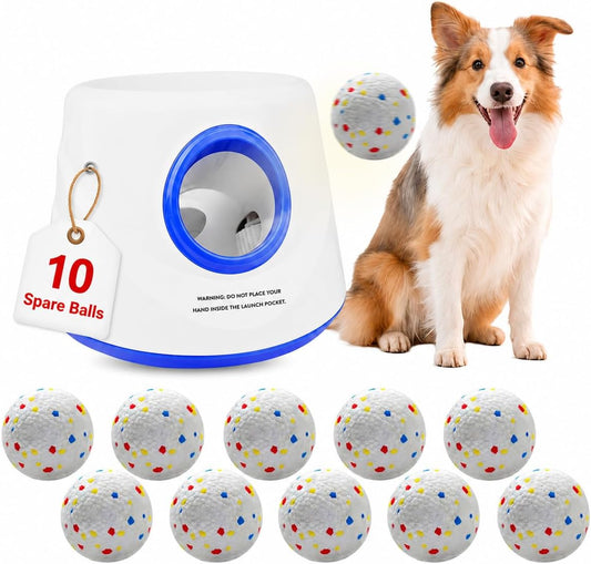 Dog Ball Launcher, Chuck It Ball Launcher, Dog Balls Thrower with 10 2.28-inch Balls, 3 Adjustable Distances, Indoor/Out