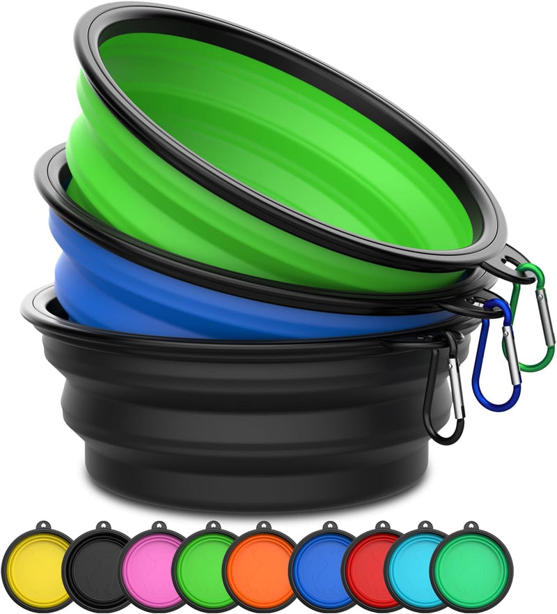 Collapsible Dog Bowls [3 Pack] 34 oz, Travel Dog Bowls, Pet Bowl Portable Foldable Water Food Feeding Dishes with Carabi